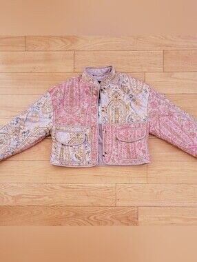 7 For All Mankind Quilted Patchwork Jacket in Blush Pink, NEW, Generous XS